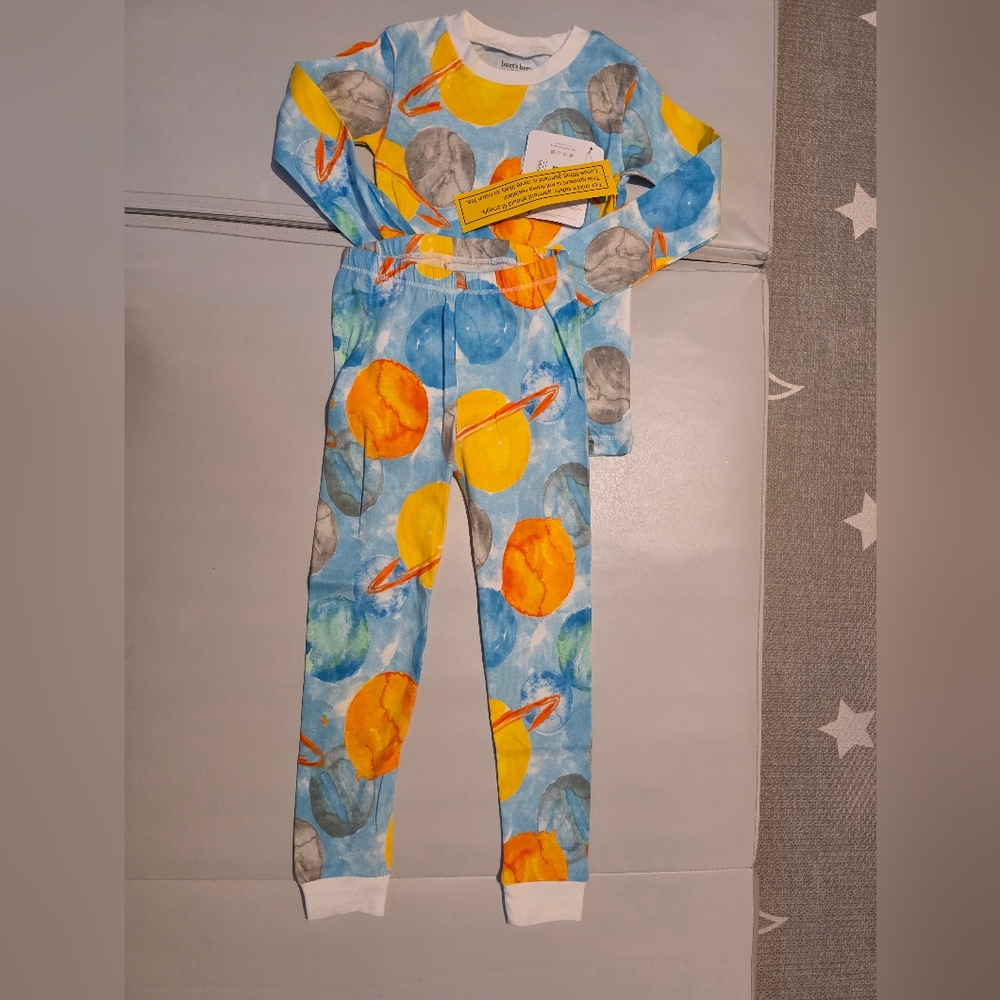 NWT Burt's Bees 2pc Long Sleeve Snug Fit Pajama Set - Outerspace Aqua Blue - 5T - Picture 2 of 7